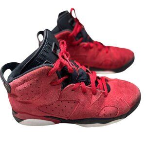 Nike Air Jordan 6 Retro "Toro Bravo" Red/Black Suede High Top Sneakers Kids 3Y